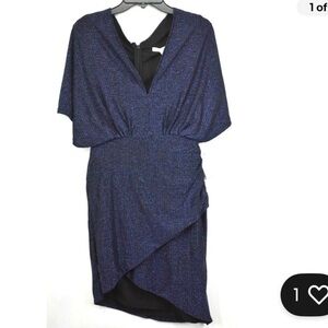 Harlyn Blue V-Neck Asymmetrical Metallic Dolman Sleeve Cocktail Dress size large